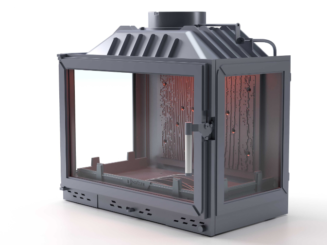 Döküm Şömine Haznesi Klapeli Üç Tarafı Camlı 70 cm