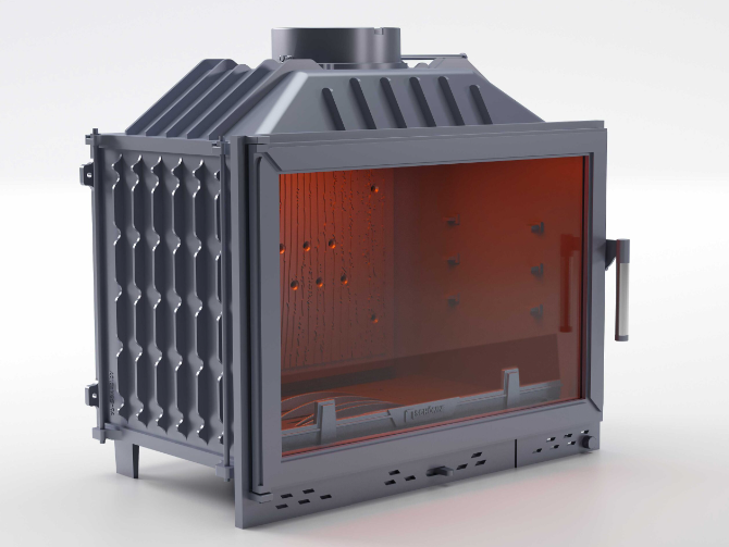 Siyah Camlı Klapeli Döküm Şömine Haznesi Tek Camlı 70 cm