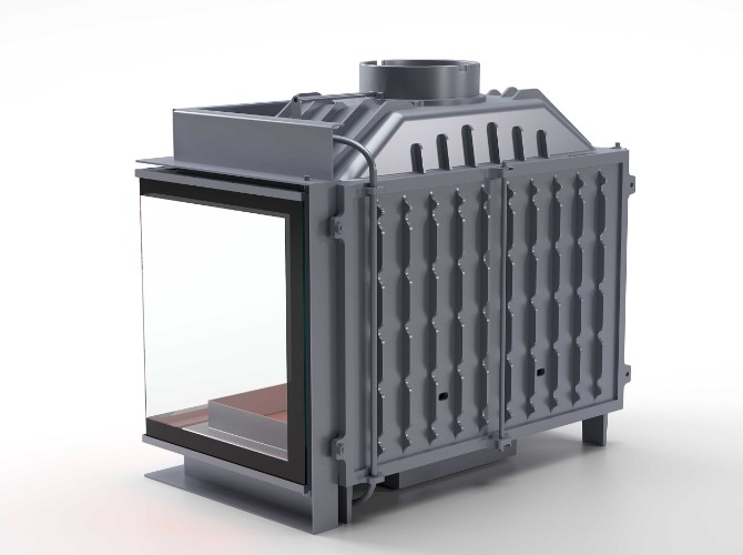 Siyah Camlı Klapeli Döküm Şömine Haznesi Sağ Camlı 70 cm