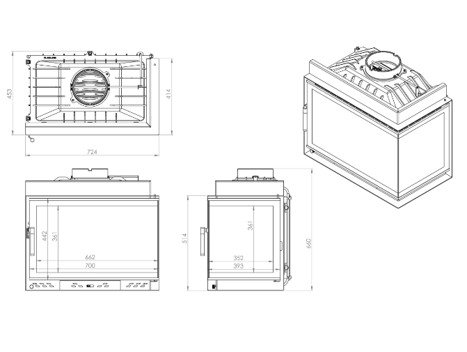 Siyah Camlı Klapeli Döküm Şömine Haznesi Sağ Camlı 70 cm