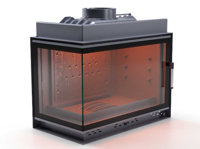 Siyah Camlı Klapeli Döküm Şömine Haznesi Sol Camlı 70 cm