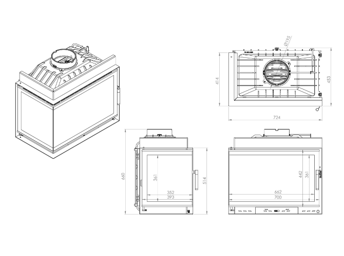 Siyah Camlı Klapeli Döküm Şömine Haznesi Sol Camlı 70 cm