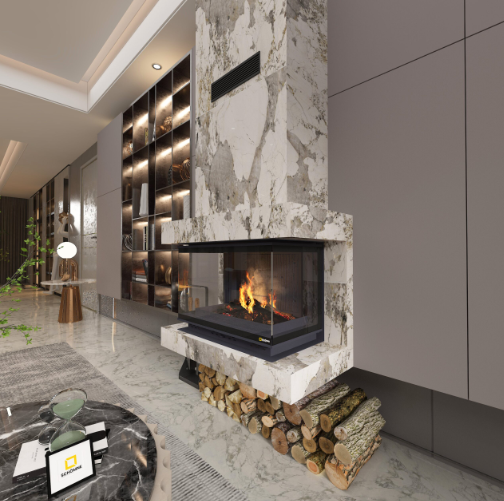 Siyah Camlı Klapeli Döküm Şömine Haznesi Üç Tarafı Camlı 70 cm