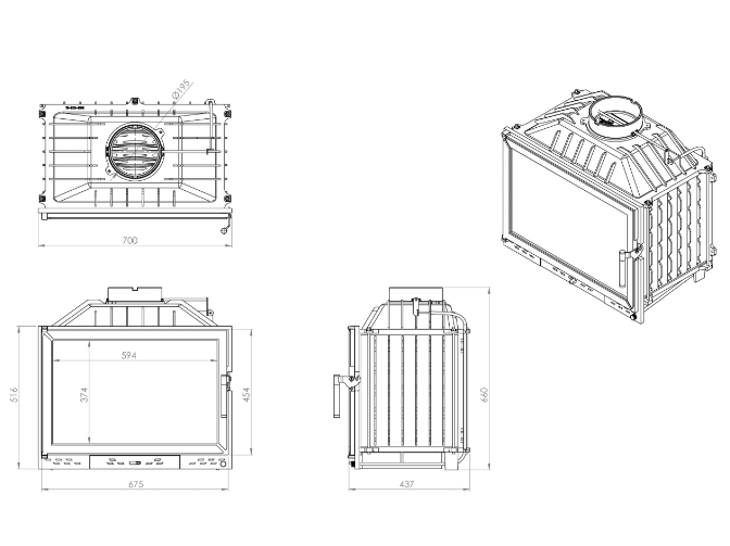Döküm Şömine Haznesi Klapeli Tek Camlı 70 cm