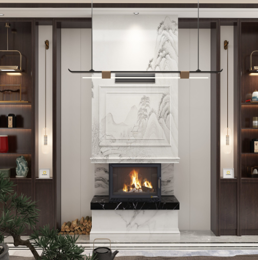 Döküm Şömine Haznesi Klapeli Üç Tarafı Camlı 70 cm