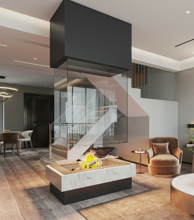 ASMA DİKDÖRTGEN CAMLI MODEL ORTA ŞÖMİNE 95X65