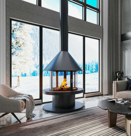 Yuvarlak Camlı Model Orta Şömine 90X90